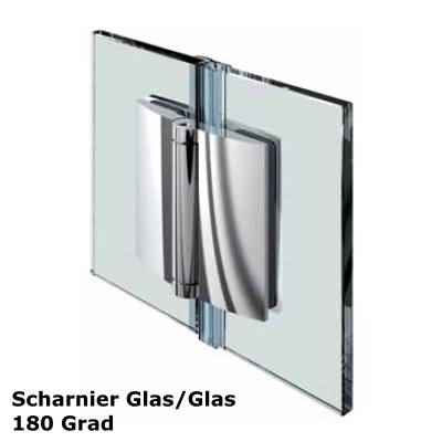 Glas - Glas Scharnier 180 Grad nach außen öffnend