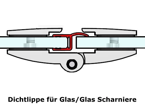 Dichtprofil - Dichtlippe für Glas - Glas Scharniere - 2m