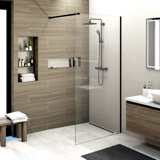 Duschwand Superior mit  Beschlägen in Schwarz