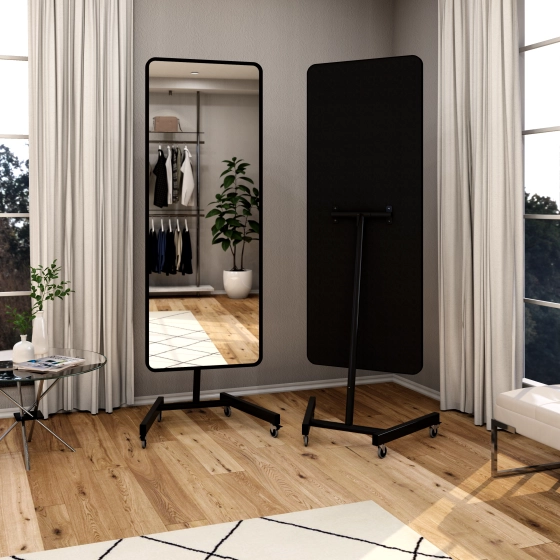 Bobby - mobilus, pakreipiamas veidrodis su ratukais klijuotas ant plokštės