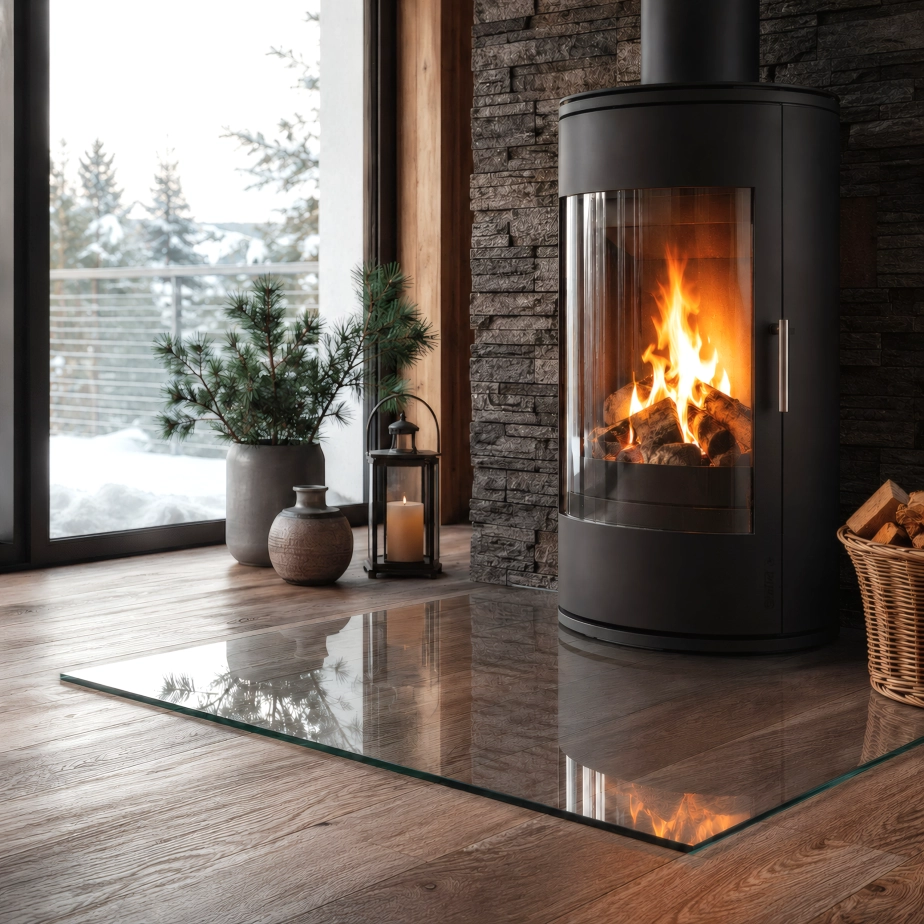 Kamin Glasbodenplatte Funkenschutz