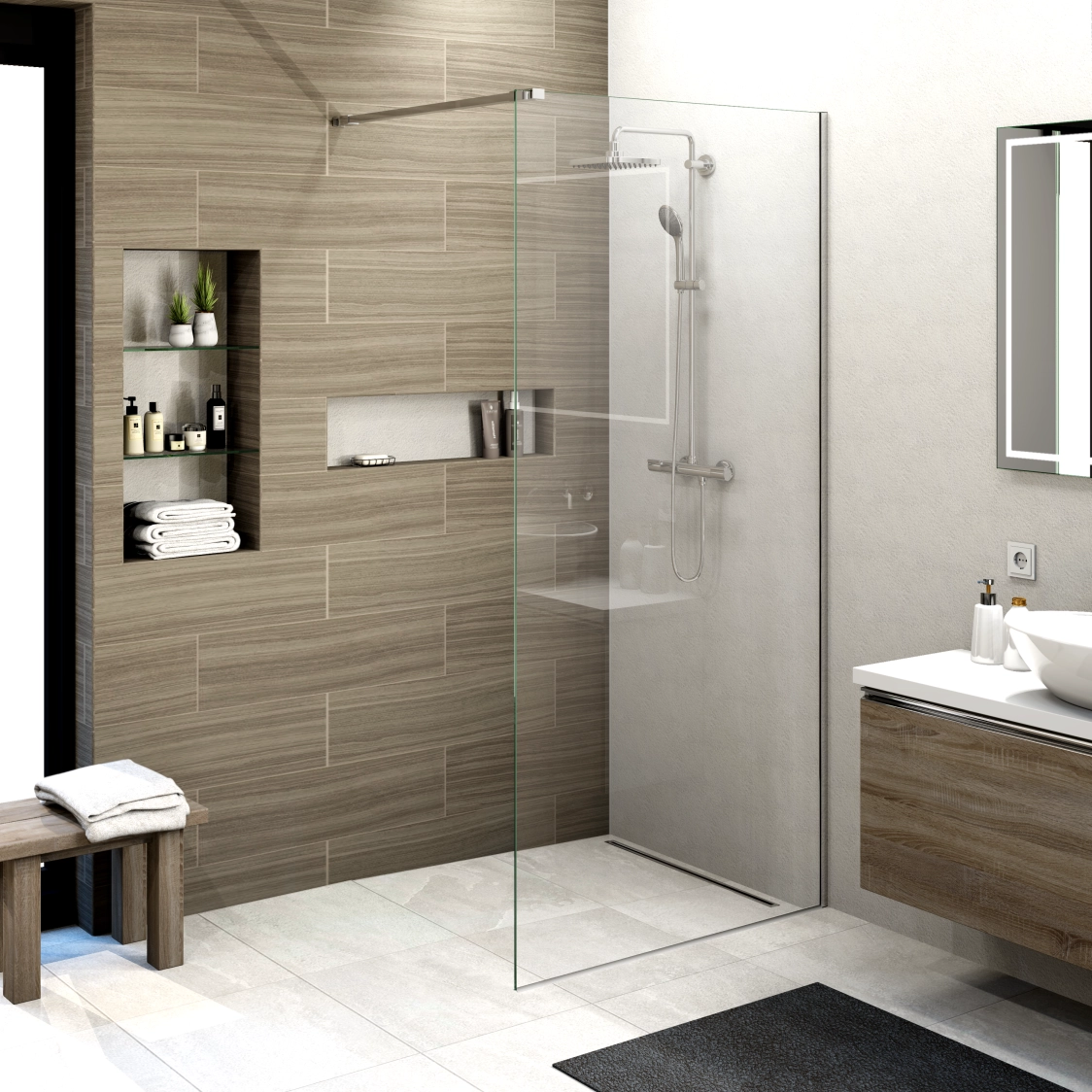 Duschwand Superior mit Beschlägen in Chrom