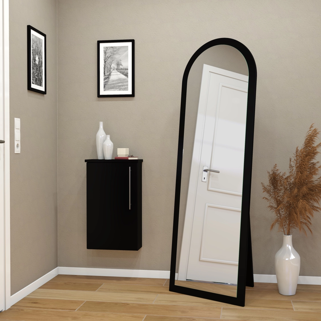 Standspiegel Estato Rundbogen in 60 x 180 cm mit Farbauswahl und Dekor-Rand